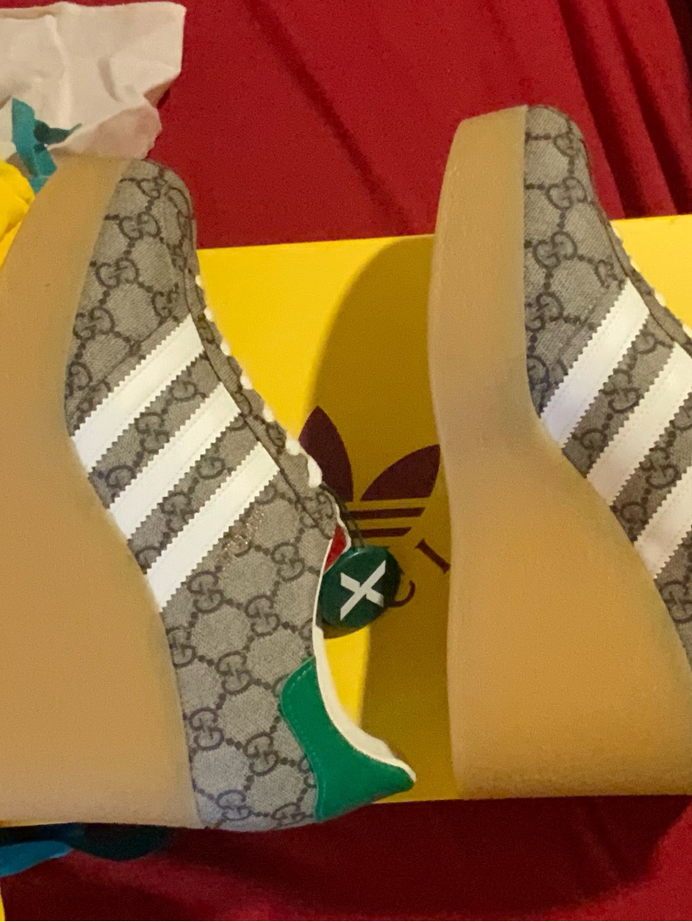 Gucci Beige GG Monogram Athletic Sneakers with White, Green & Red Accents - Picture 3 of 6